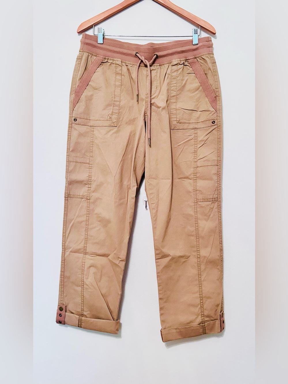 Natural Reflections Tan Boot-Cut Drawstring Cargo Stretch Pants